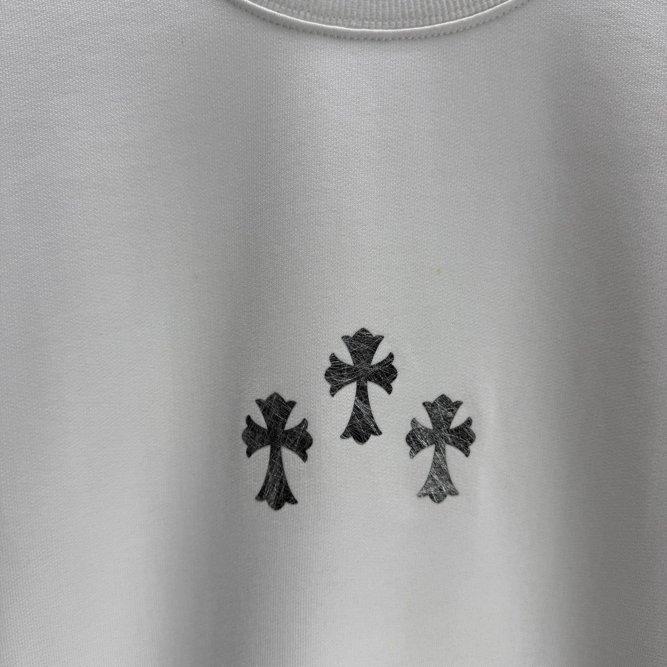 🅿️250 CH* Croixin* 2025 autumn and winter new round neck sweatshirt 400g terry cotton Sanskrit horseshoe logo flocking➕silver wire Color: Black White Gray Purple Size: S M L XL XXL